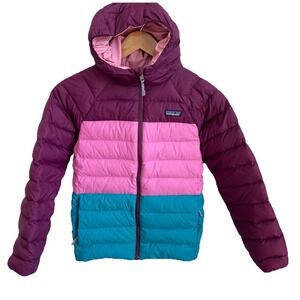 Patagonia Reversible Down Puffer Hoody Girls Jacket Sz Large 12 Winter Coat